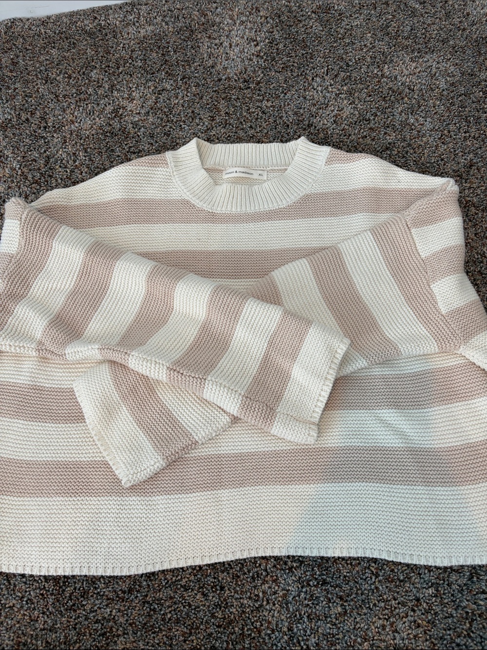 moon & madison Striped Crewneck Sweater in Cream and Beige